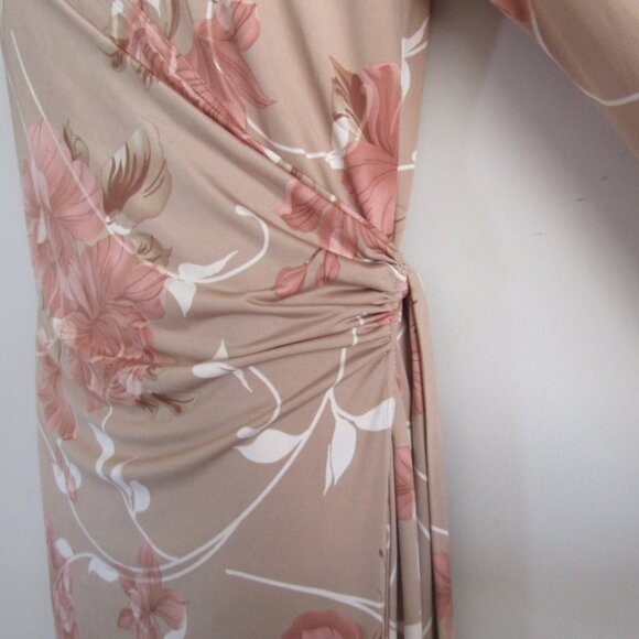 Spiegel Vintage Wrap Dress 12 Tan & Pink Floral Romantic Feminine Classic - Picture 4 of 10